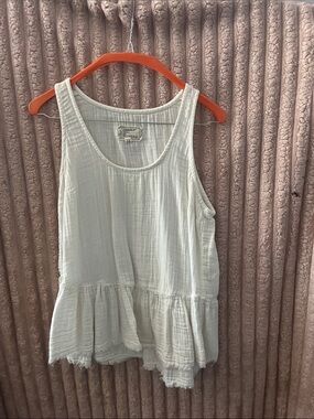 Current/Elliott Cream Ruffle-Hem Cotton Tank